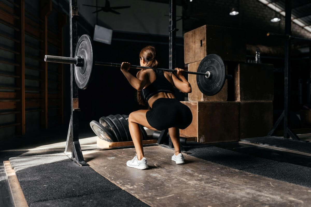 Woman performing barbell back squats